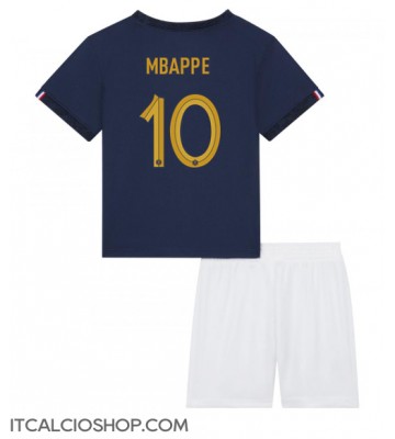 Francia Kylian Mbappe #10 Prima Maglia Bambino Mondiali 2022 Manica Corta (+ Pantaloni corti)
